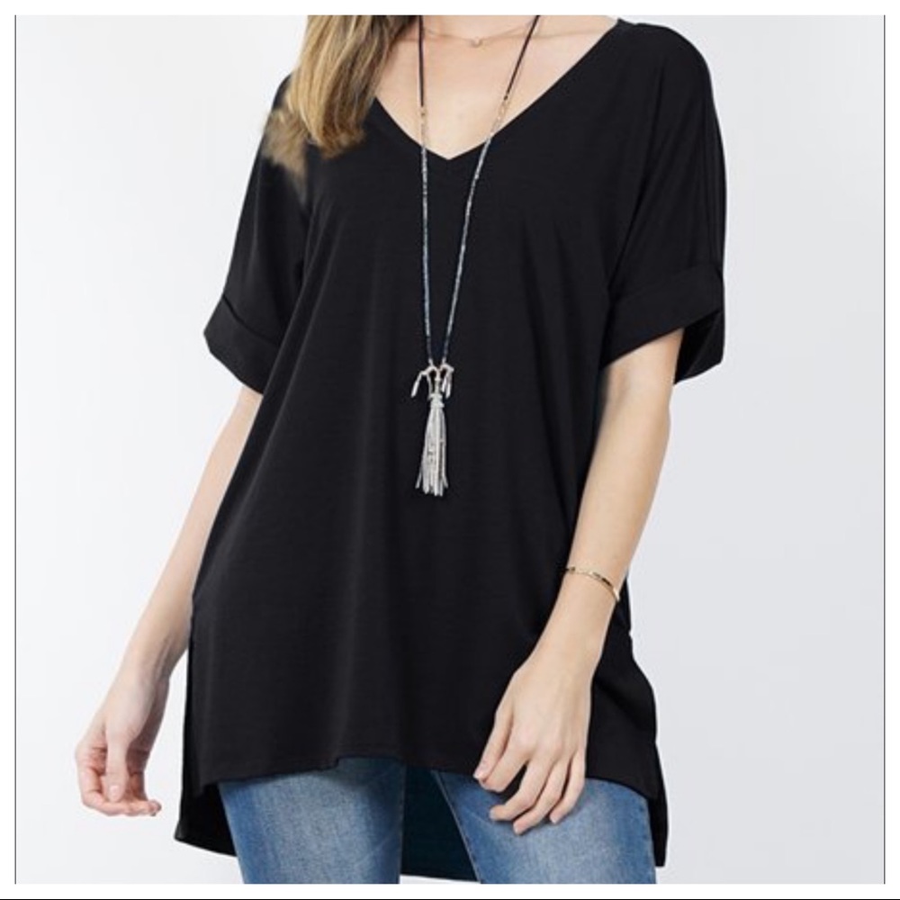 Off white Boyfriend fit V Neck side slit Tunic top - Picture 4 of 5